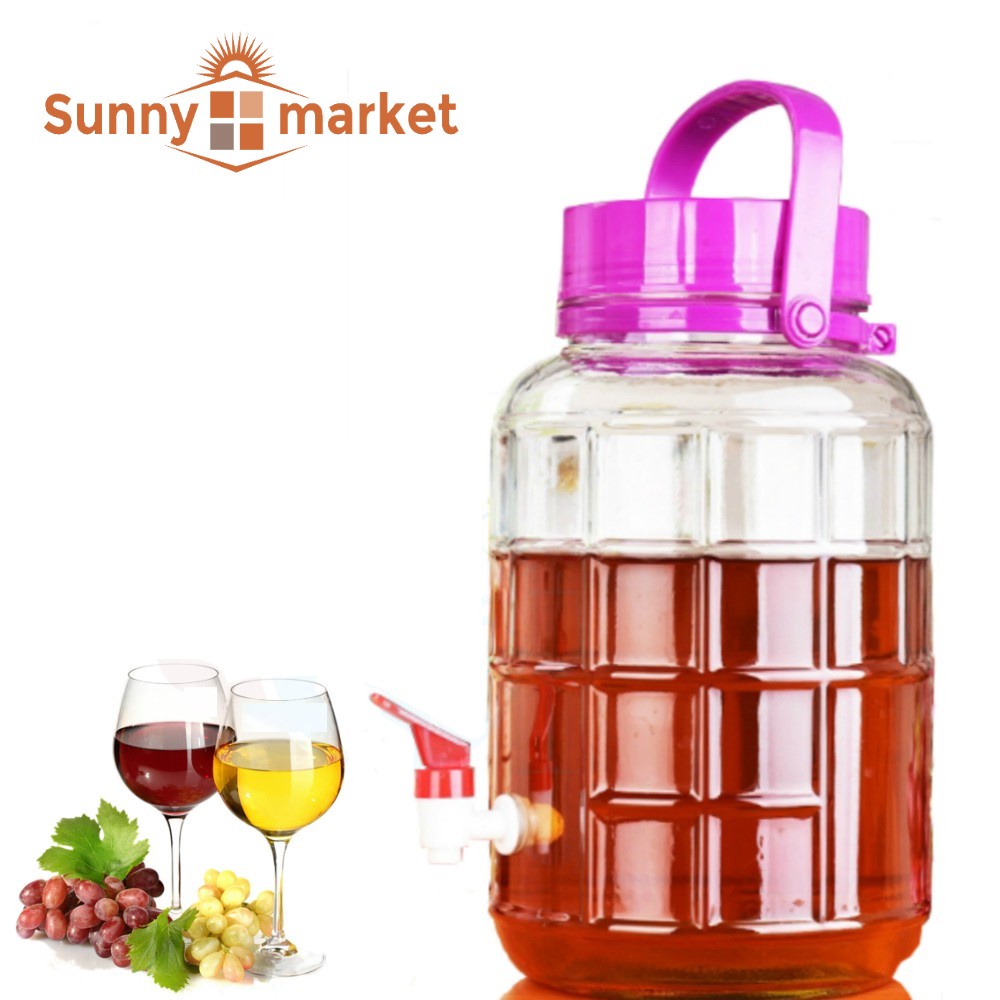 Bình thuỷ tinh ngâm rươu sâm có quai xách có van 10 lít