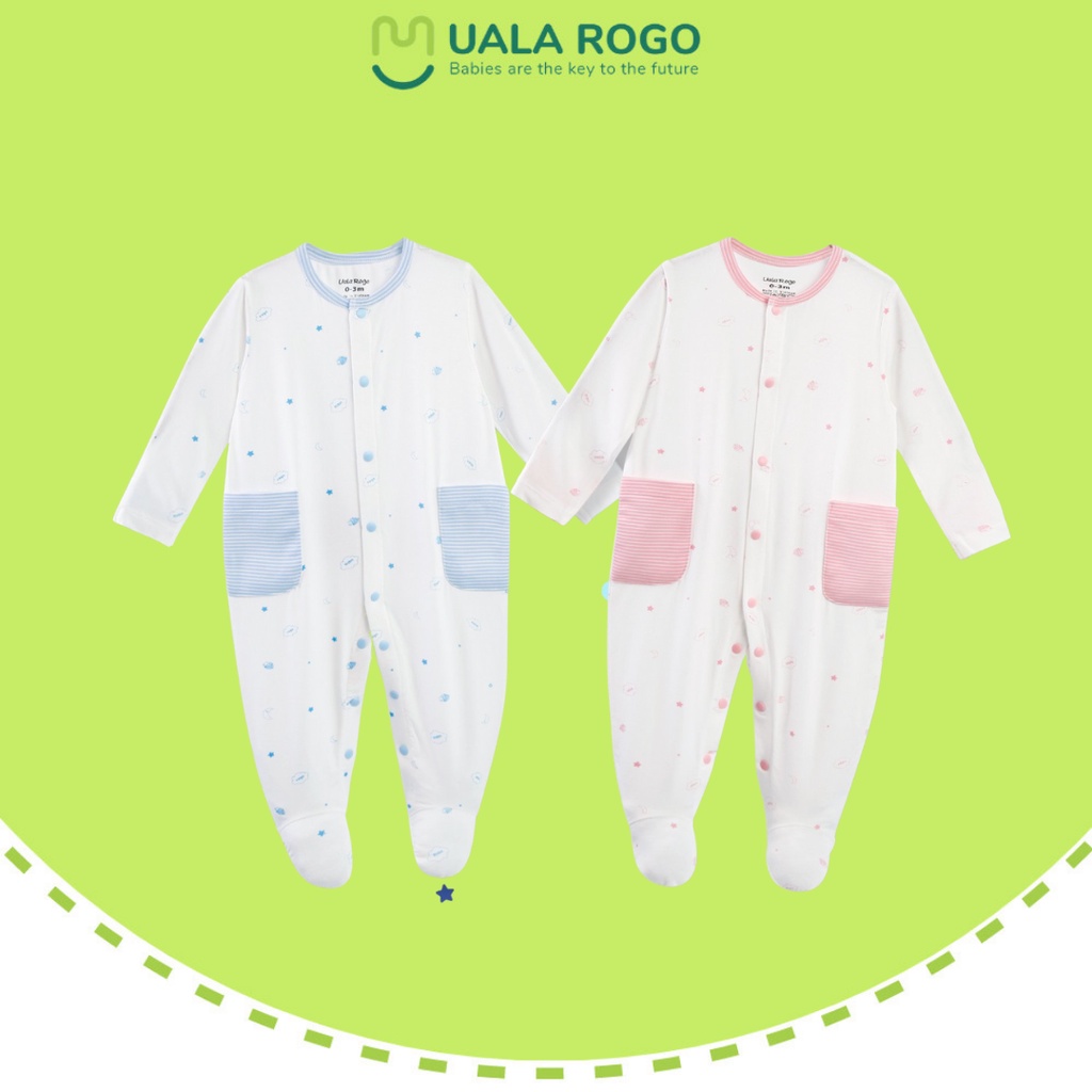 Bộ bodysuit liền chân Uala Rogo cho bé từ 0 - 6 tháng chất vải Baboo thoáng mát kháng khuẩn thấm hút mồ hôi 2025