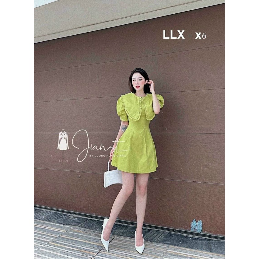 Đầm Xòe Ngắn Cổ Bèo Tay Phồng Dễ Thương