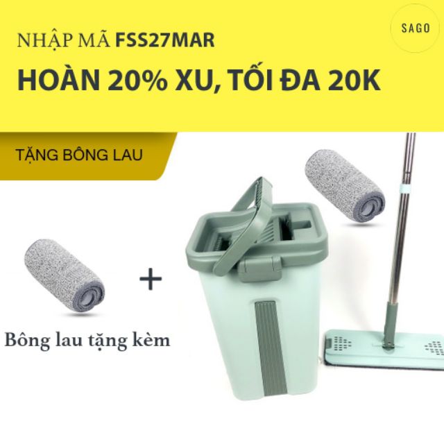 Bộ chổi lau nhà tự vắt kèm thùng ( Kèm 2 bông lau)