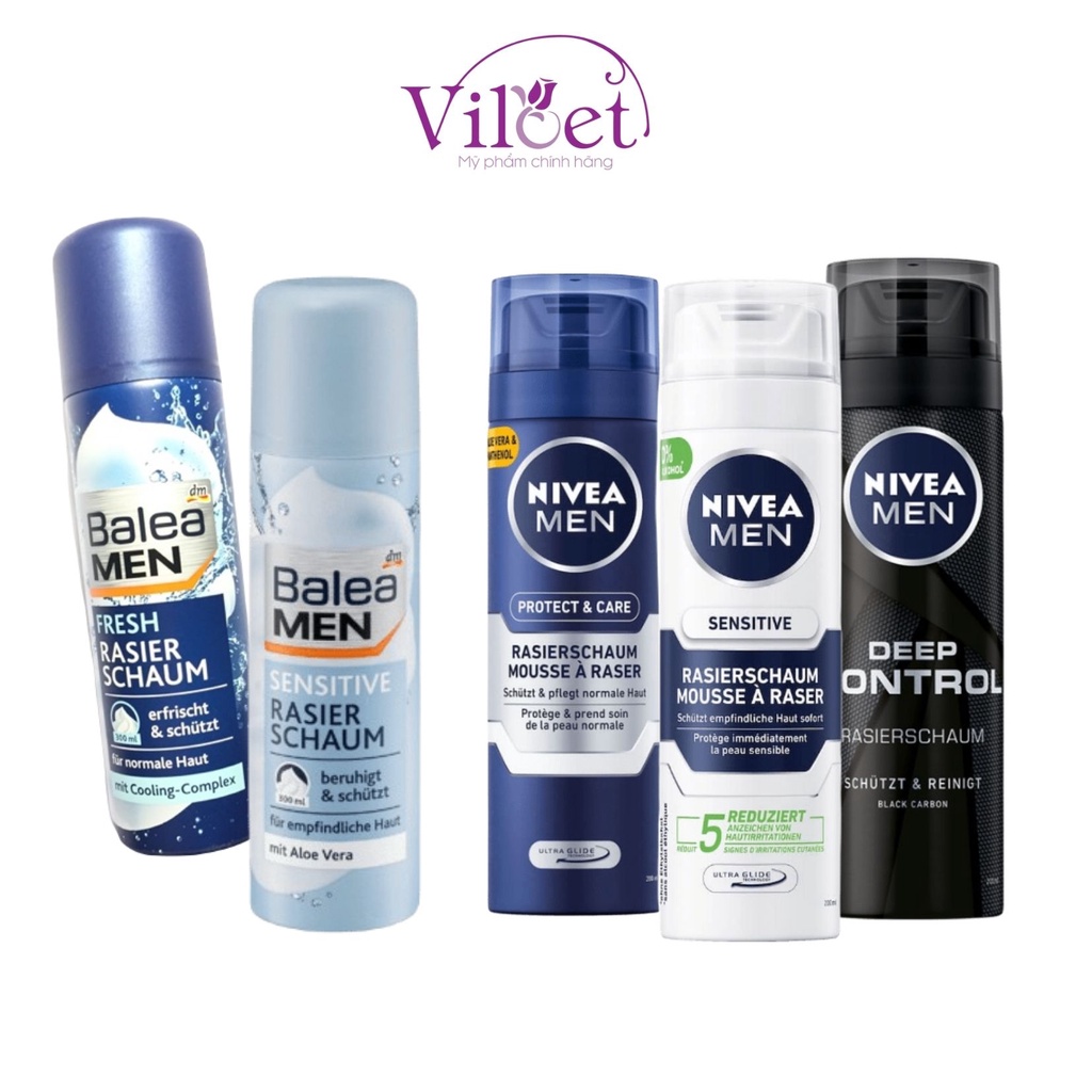 Bọt cạo râu Balea Men &amp; Nivea Men Đức cho cả da nhạy cảm, kem dưỡng sau cạo - Shop Viloet