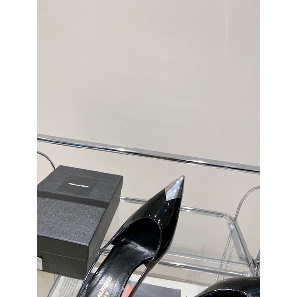 Giày cao gót hở gót 9cm mũi nhọn da thật thương hiệu Saint Laurent mẫu mới 2022 cao cấp