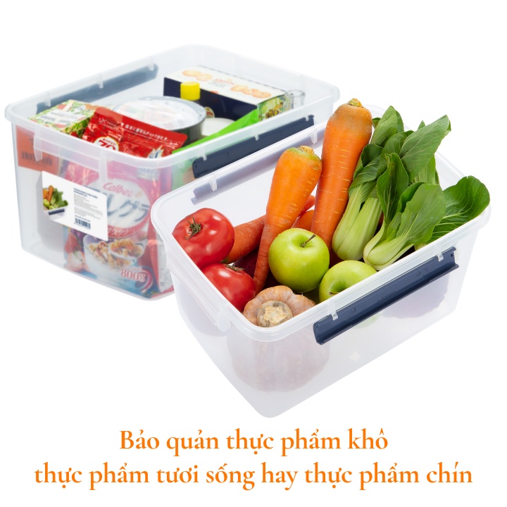 Thùng hộp đựng thực phẩm, đồ ăn, ngũ cốc, Hokkaido Nhật Bản, có nắp chốt khóa cài, không BPA, để tủ lạnh Vapu HCM