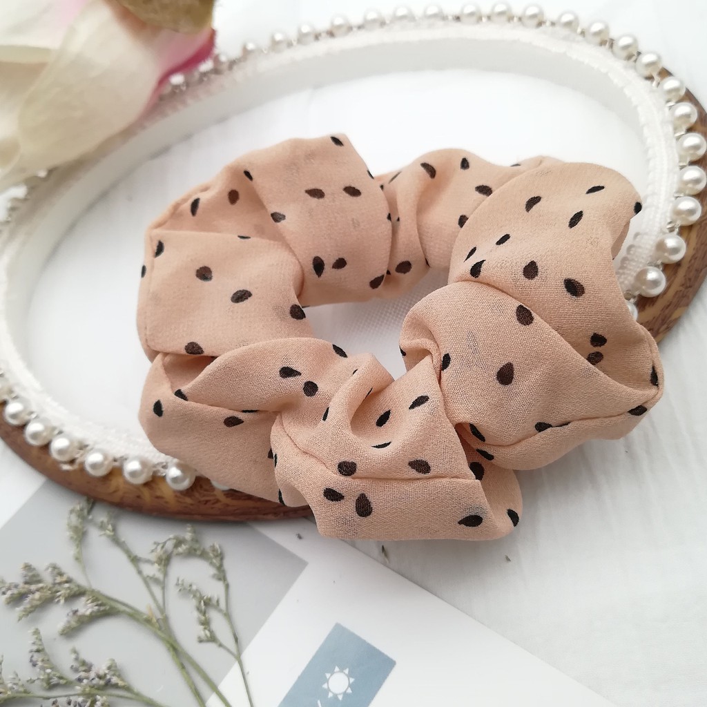 ( HOT) Dây buộc tóc, cột tóc vải scrunchies chiffon chấm bi siêu đẹp K2020
