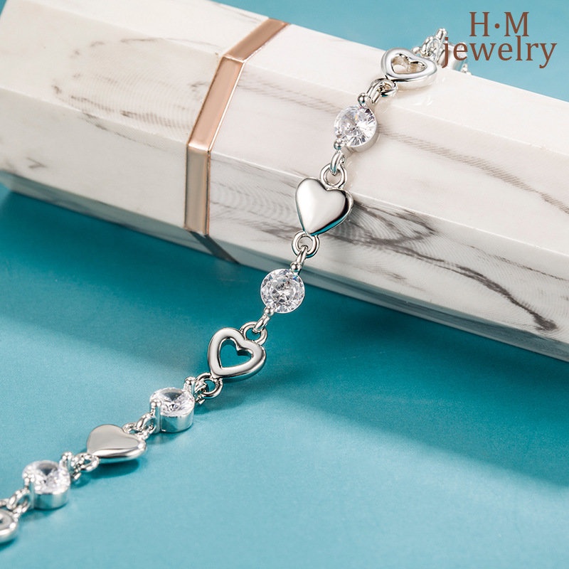 Vòng Tay Bạc S925 AAA Zircon Trái Tim Ngọt Ngào Mới 2022