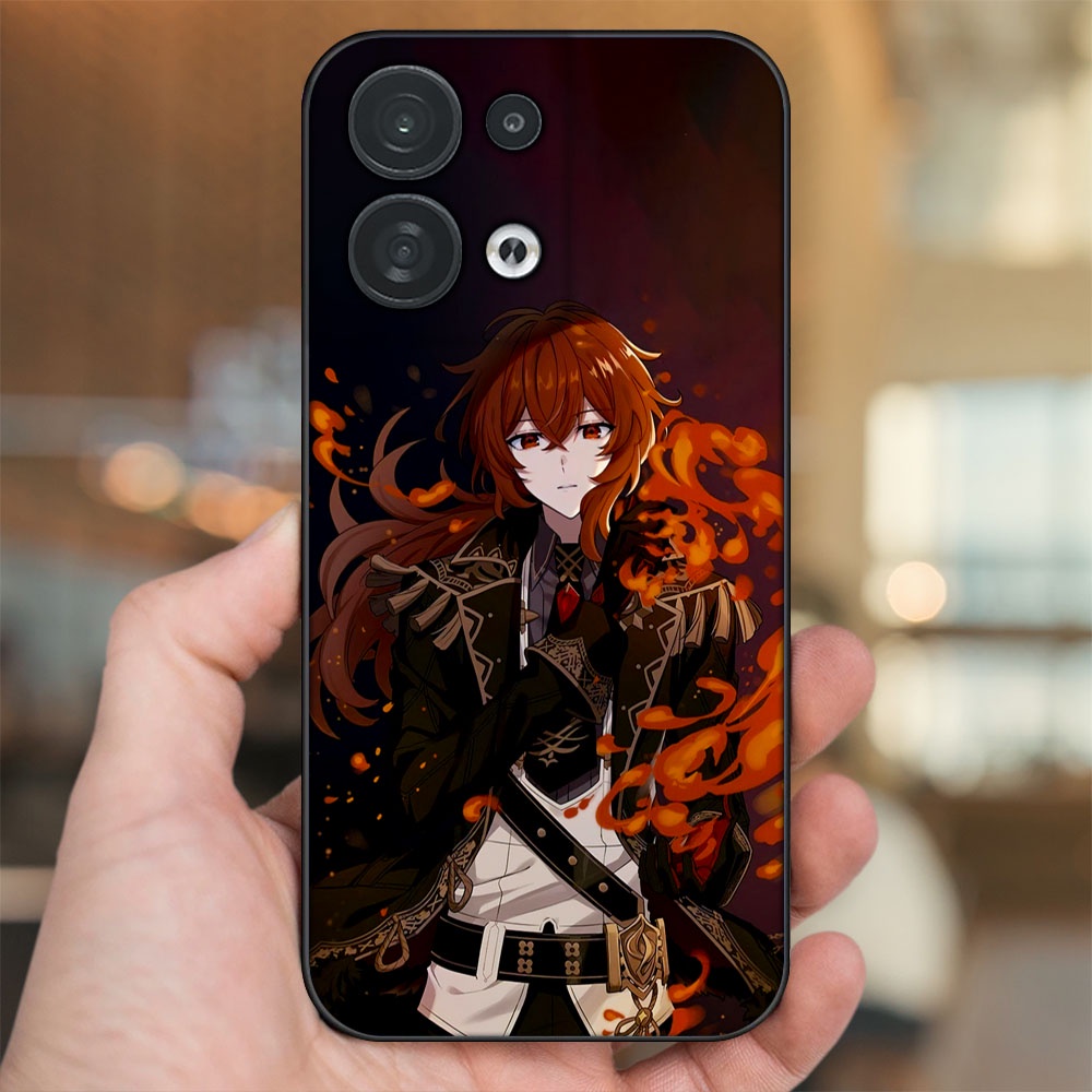 Ốp lưng Oppo Reno 8 5G viền đen in hình Diluc Genshin Impact