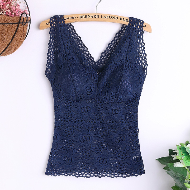 Áo Croptop hai dây Phối Ren Mỏng Nhẹ Có Đệm Ngực Hở Lưng Thời Trang Mùa Hè Cho Nữ 40KG-80KG