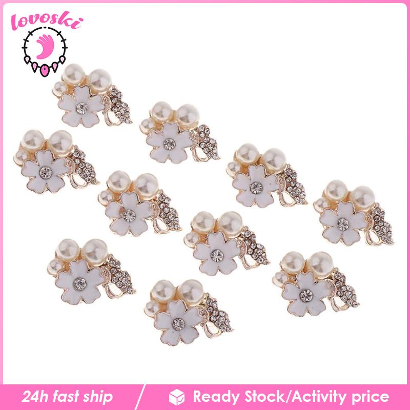 Set 10 NúT Hoa ĐíNh Kim Cương NgọC Trai Giả MàU Đen