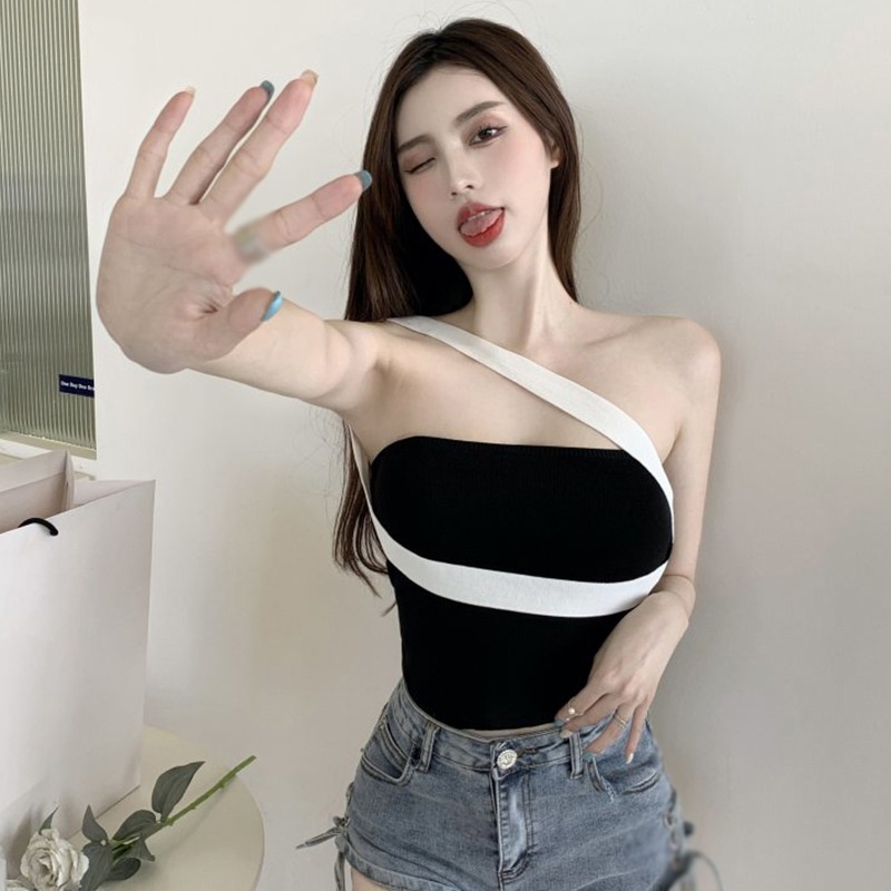 Áo Croptop Hai Dây Màu Sắc Tương Phản Thời Trang Mùa Hè Dành Cho Nữ