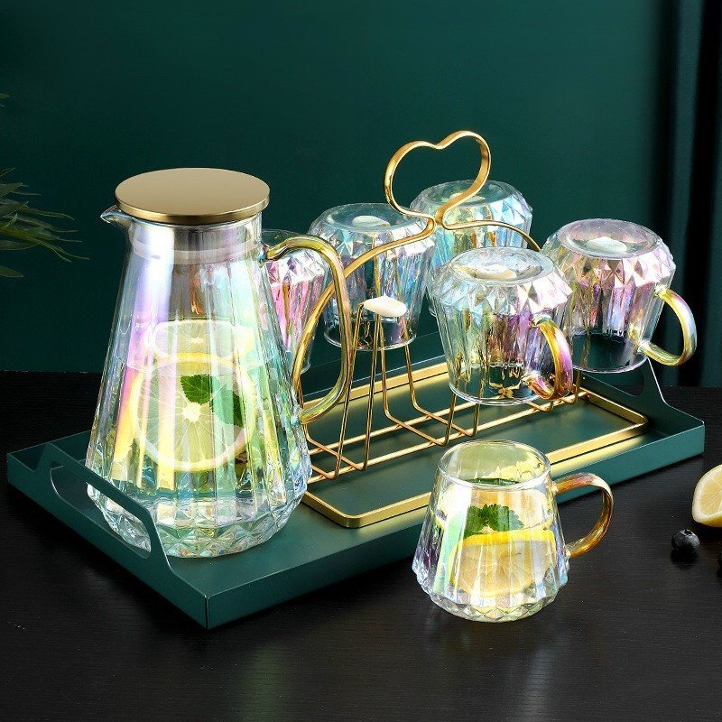 Bộ bình cốc 7 sắc, bình 6 ly quai
