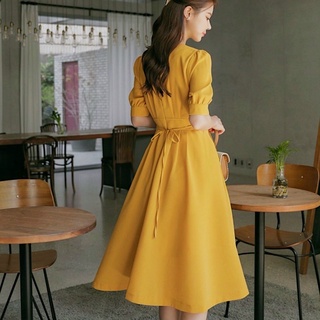 Đầm Midi Vàng Bo Eo( Kèm Hình Chụp Thật)