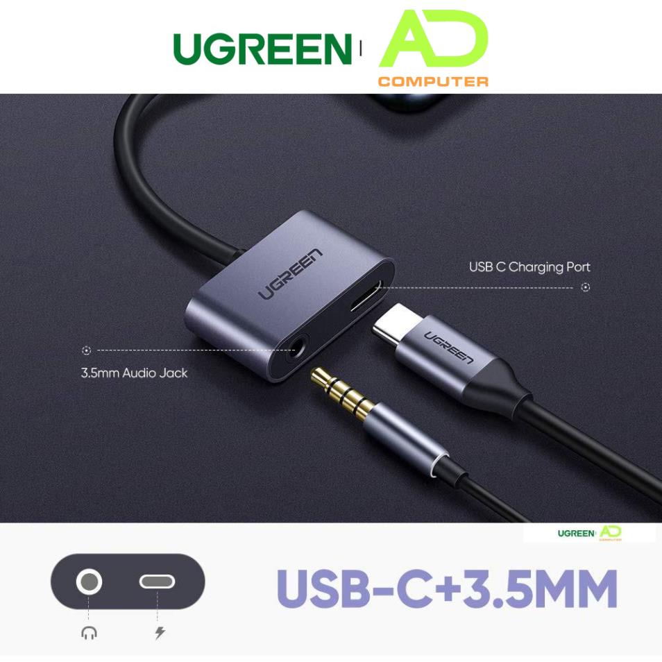 Adapter chuyển đổi UGREEN 50596 USB type-C sang 3.5mm hỗ trợ cổng sạc USB-C không chip DAC - Chính hãng