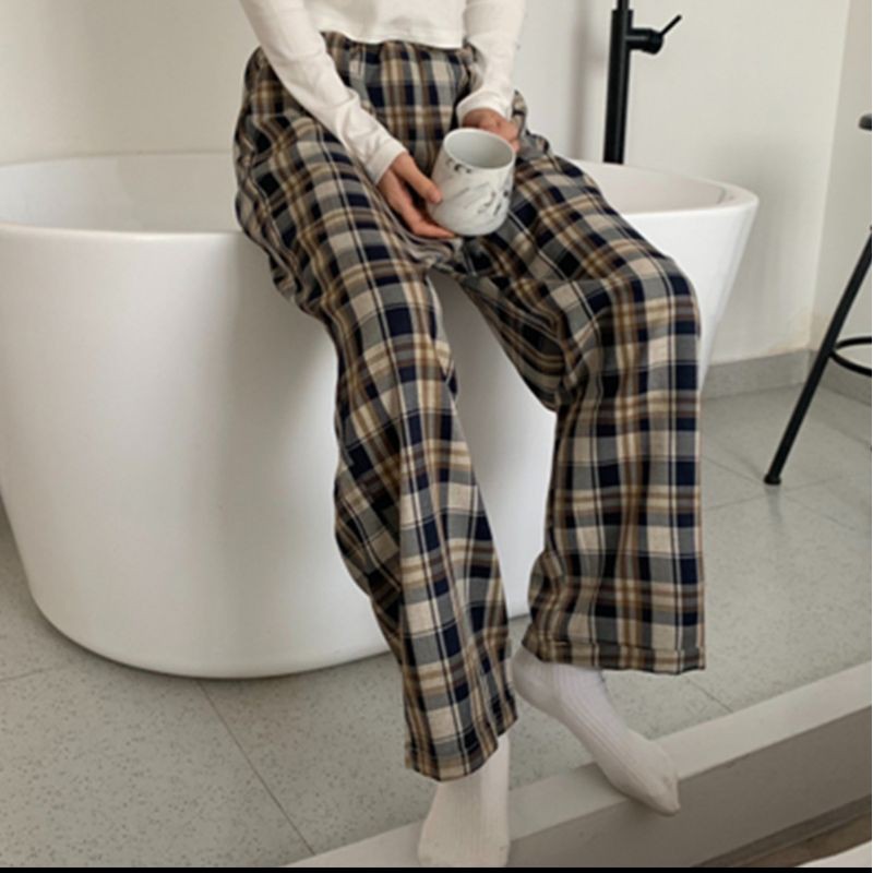 quần caro ống suông quảng châu