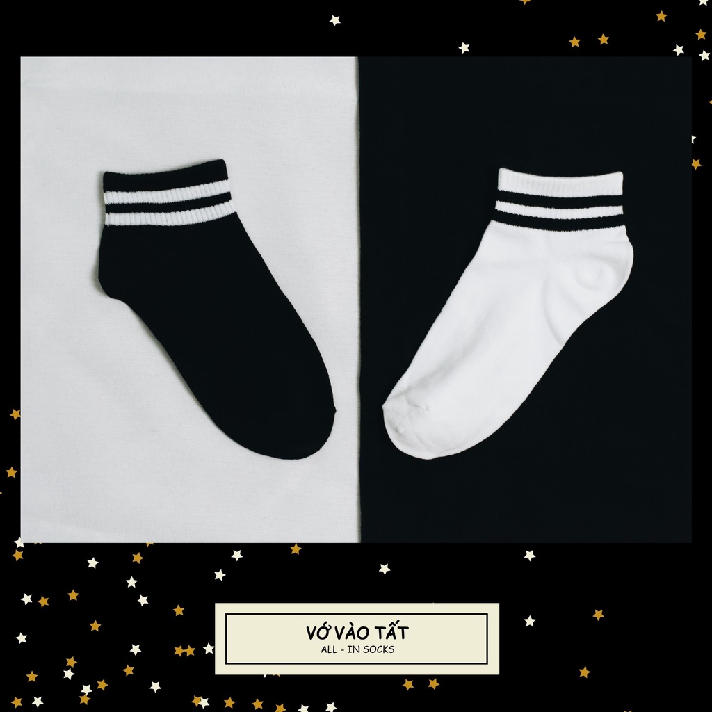 (Có Cả Cổ Cao Và Ngắn) Tất Vớ Sọc Ngang Unisex Trắng Đen