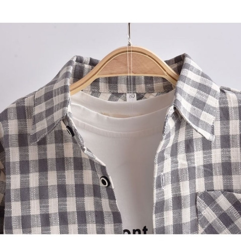 Áo sơ mi Cotton lanh tay dài họa tiết kẻ sọc thời trang xuân thu cho bé trai