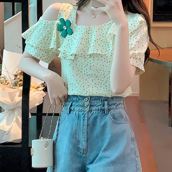 Áo Sơ Mi Chiffon Tay Ngắn Phối Bèo Thời Trang Mùa Hè Dành Cho Nữ