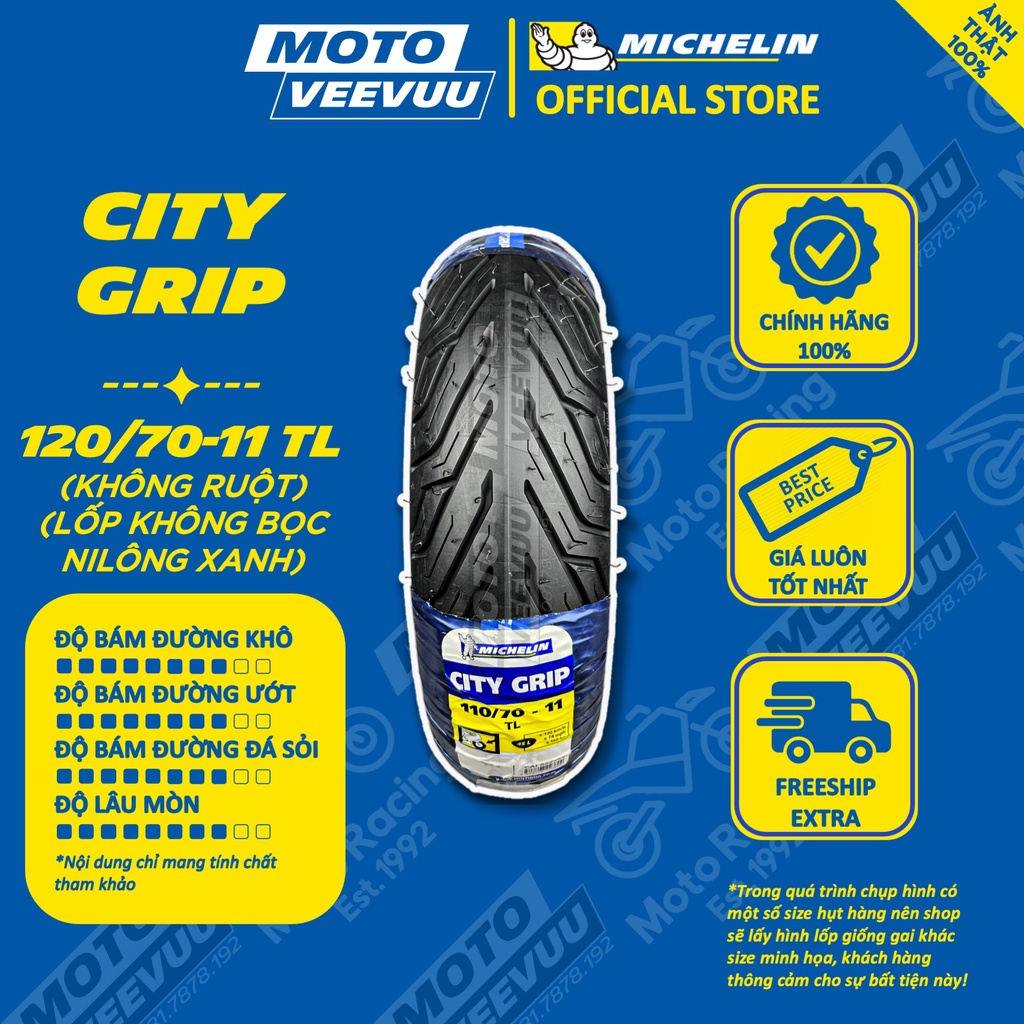 Vỏ lốp xe máy MICHELIN 120/70-11 TL CITY GRIP (Lốp không ruột)