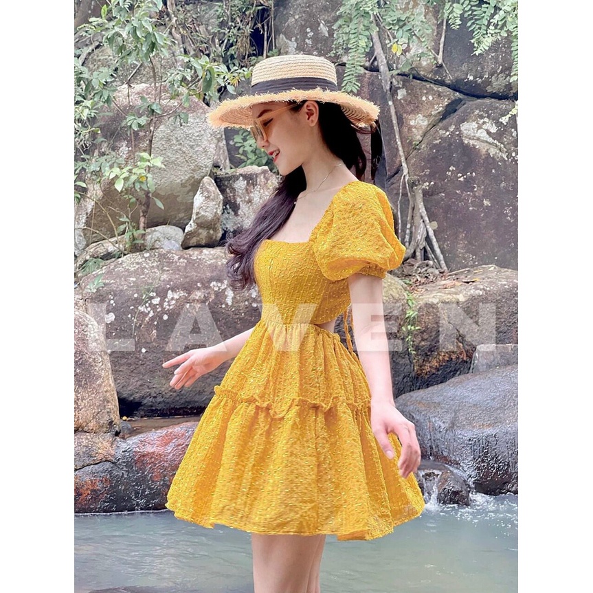 Đầm Xòe Nhún Tầng Tay Phồng Có Mút Ngực Sang Chảnh Rose Fashion