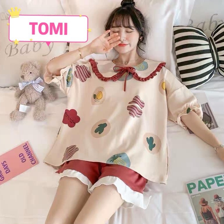 Bộ đồ ngủ nữ ngắn tay cổ bèo Hàn Quốc cực xinh - TOMI BOUTIQUE | BigBuy360 - bigbuy360.vn