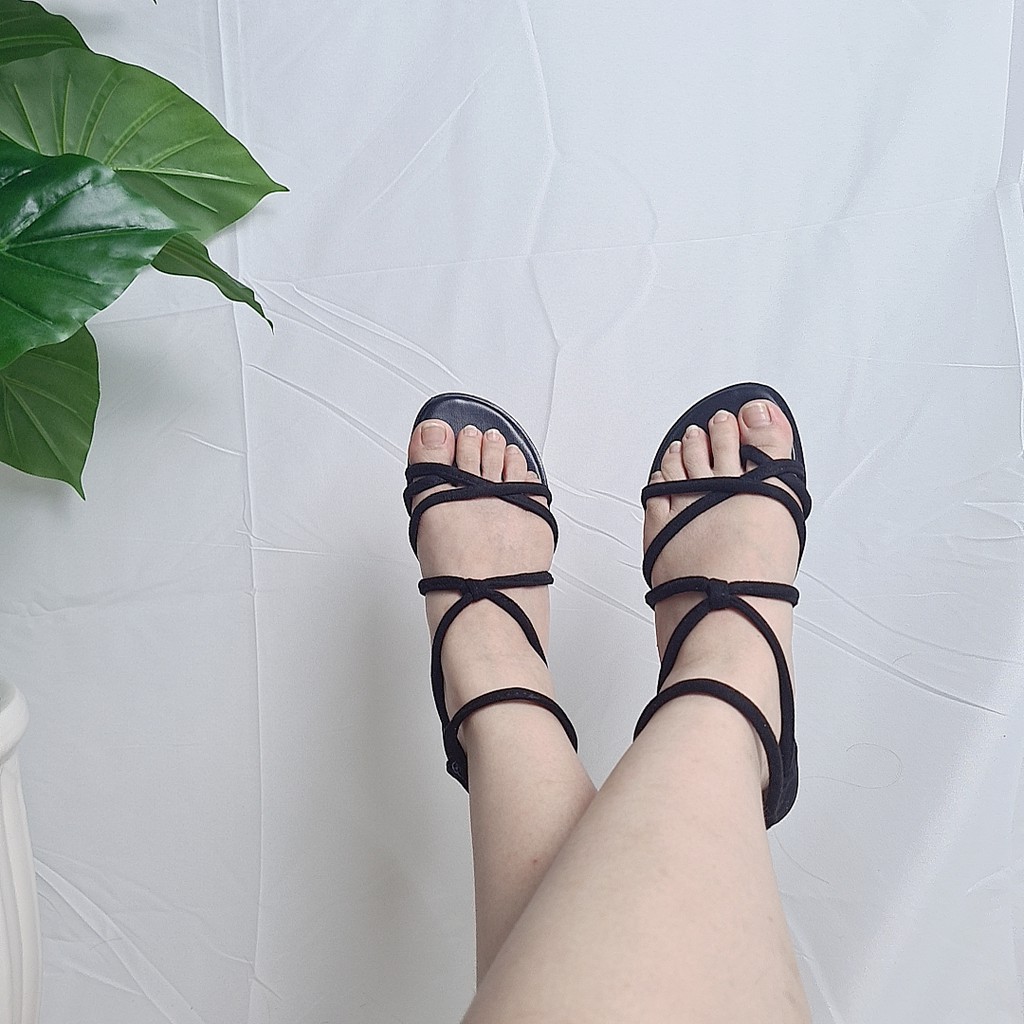 Sandal phong cách buộc dây dây kéo sau phong cách boho [Sale khô máu]