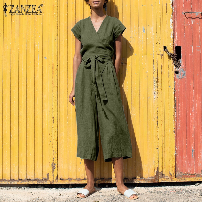 Zanzea Áo liền quần Tay Ngắn Ống Rộng Thời Trang Cho Nữ