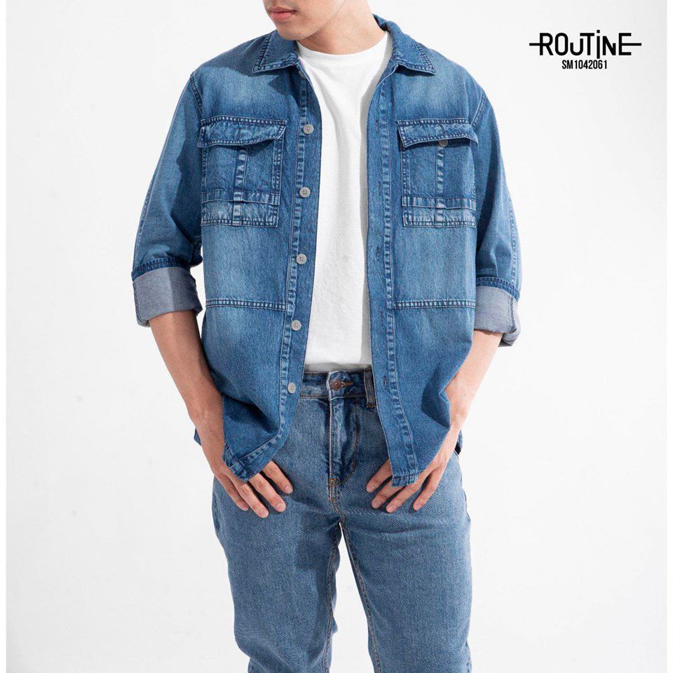 SM104206 - Denim  Áo sơmi denim Routine OVERSIZE phong cách mới cho mùa lễ hội |