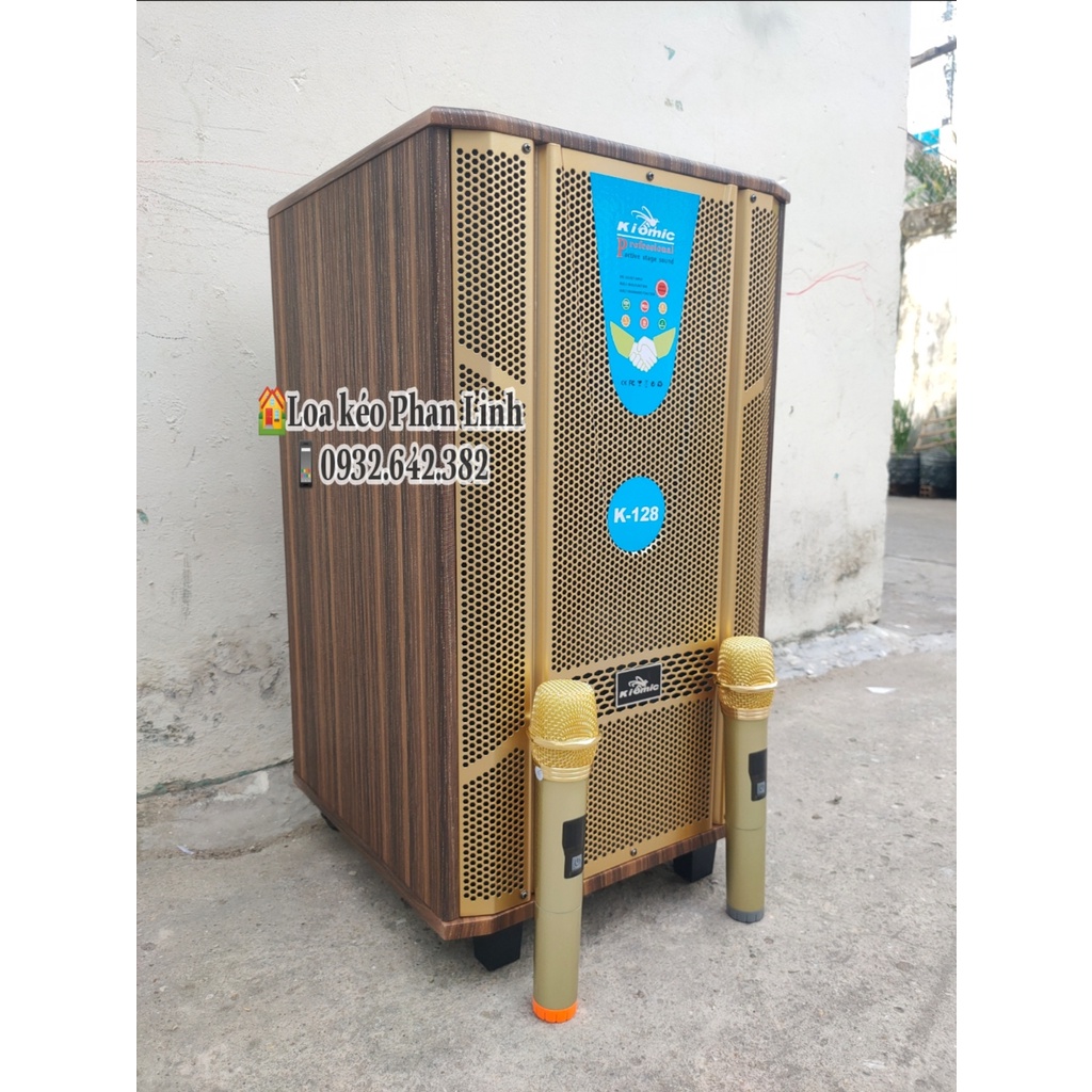 loa kéo kiomic k128 bass 3 tấc kèm 2 micro không dây