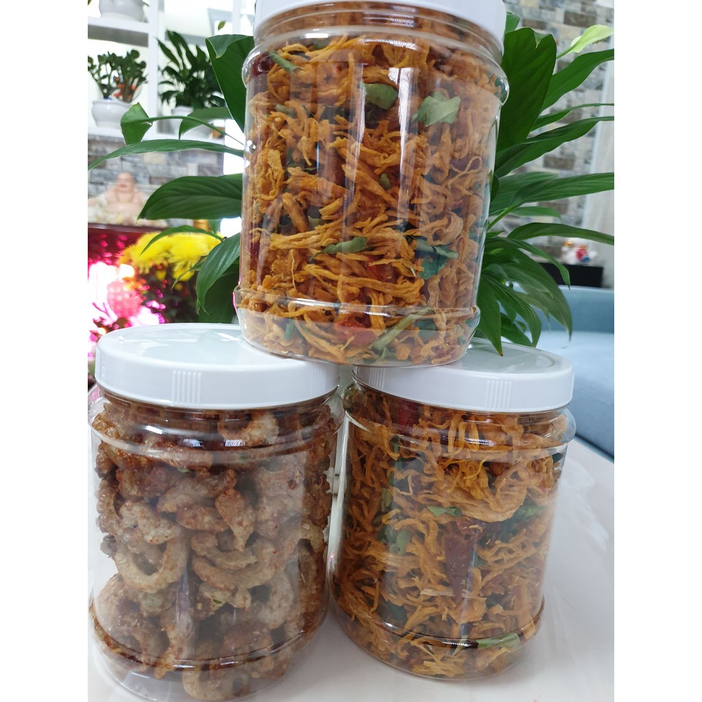 [Mã GROSALE giảm 10% đơn 150K] Combo 2 hủ khô gà và 1 hủ da heo Thầy Giáo Ba