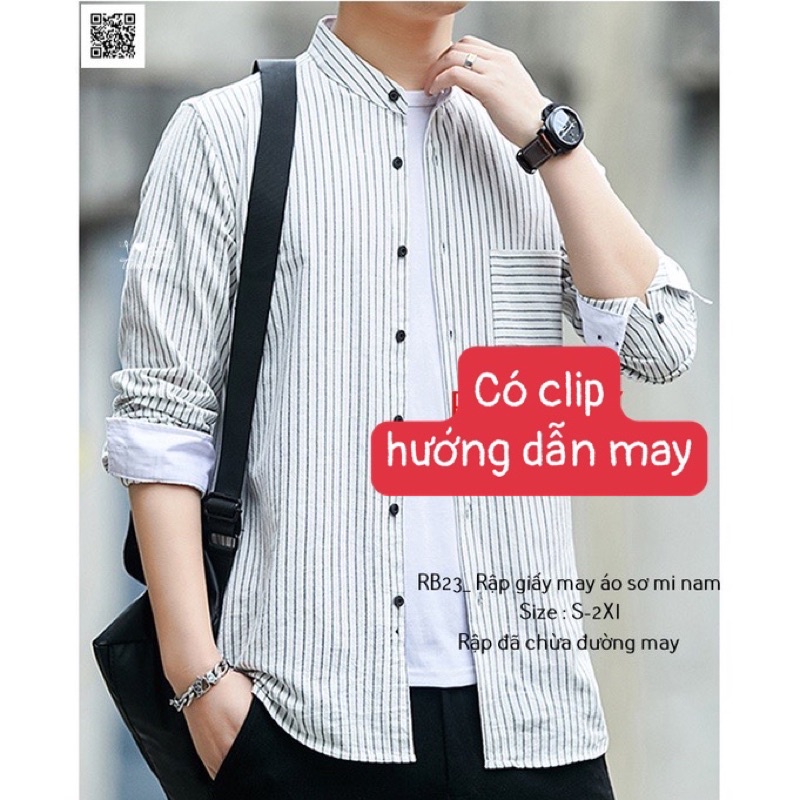 RB23_Rập giấy may áo sơ mi cổ tàu nam