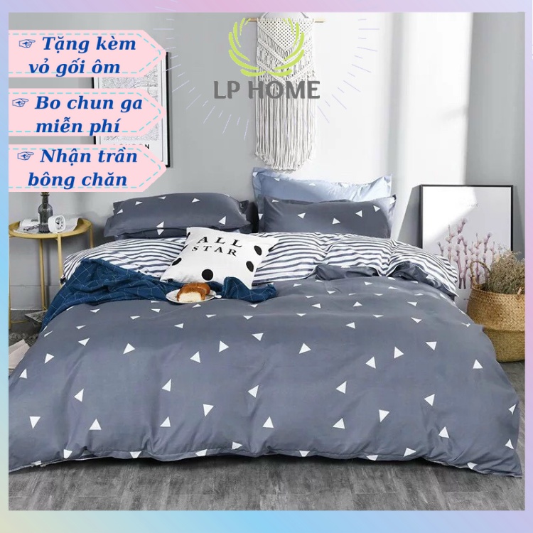 Bộ chăn ga gối Poly Hàn Quốc tam giác ghi hot hit cao cấp (Tặng vỏ gối ôm) - Miễn phí bo chun