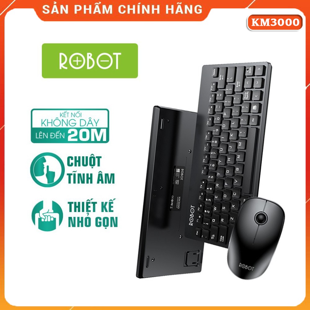 Bộ Bàn Phím Không Dây & Chuột Không Dây 2.4GHz ROBOT KM3000 Tĩnh Âm 16000DPI