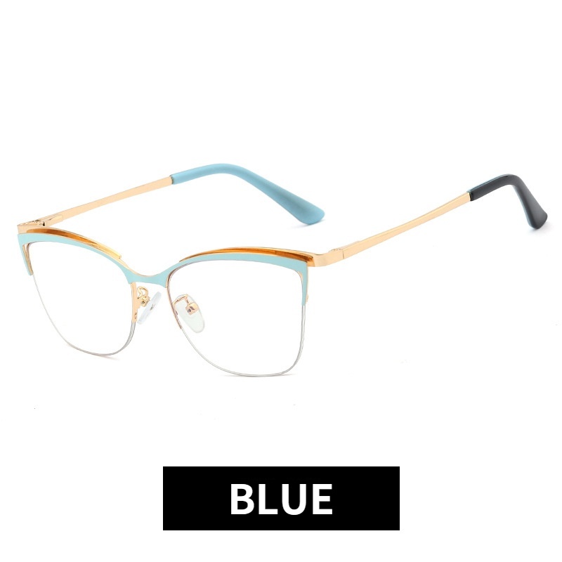 Mắt Kính Gọng Kim Loại Tròng Nửa Chống Ánh Sáng Xanh Thời Trang Phương Tây Cho Nữ