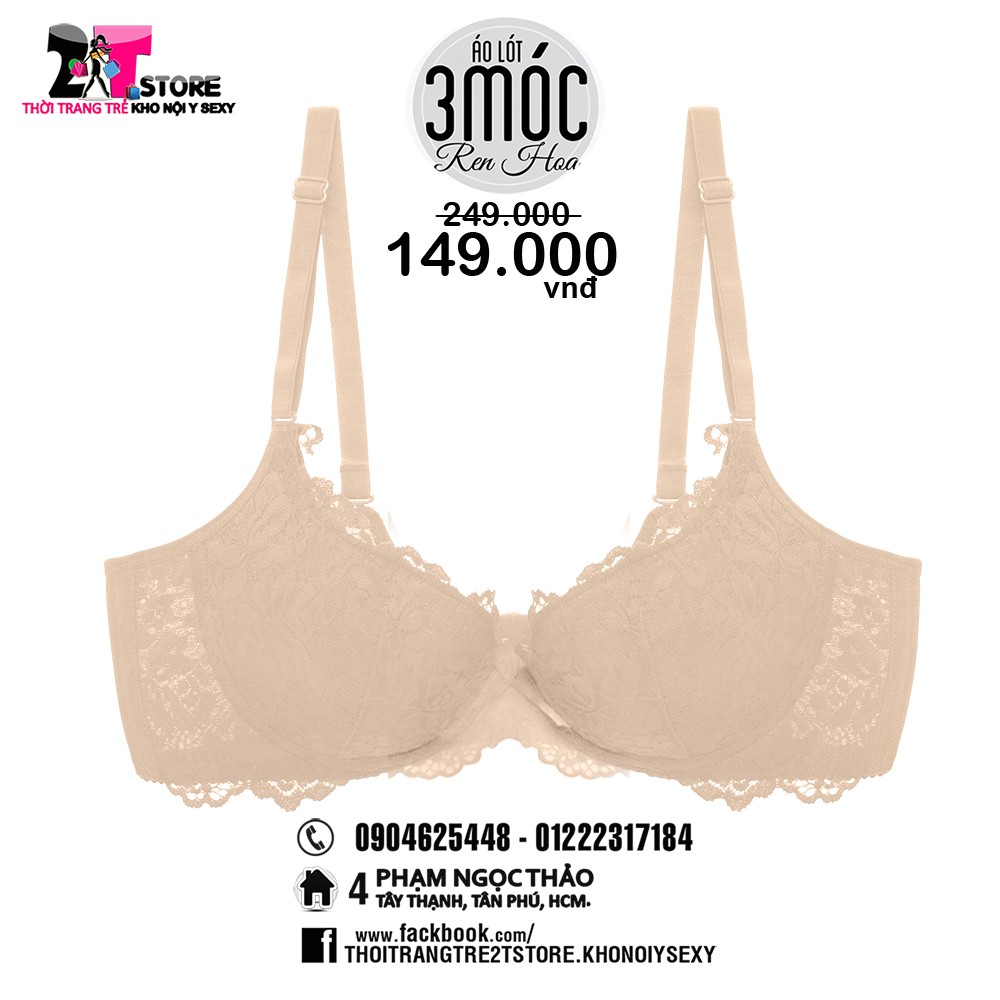 Áo Nâng Ngực Cotton 3 Móc Phối Ren (Da Nude)