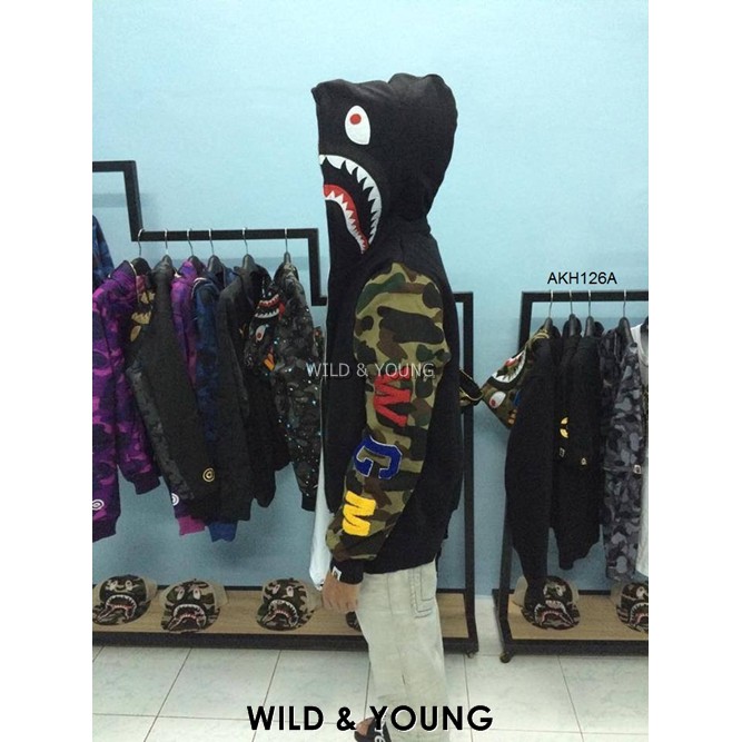 HOT SALE 2020 - BAPE SHARK FULL ZIP HOODIE MIX CAMO TAY ÁO (AKH126A)