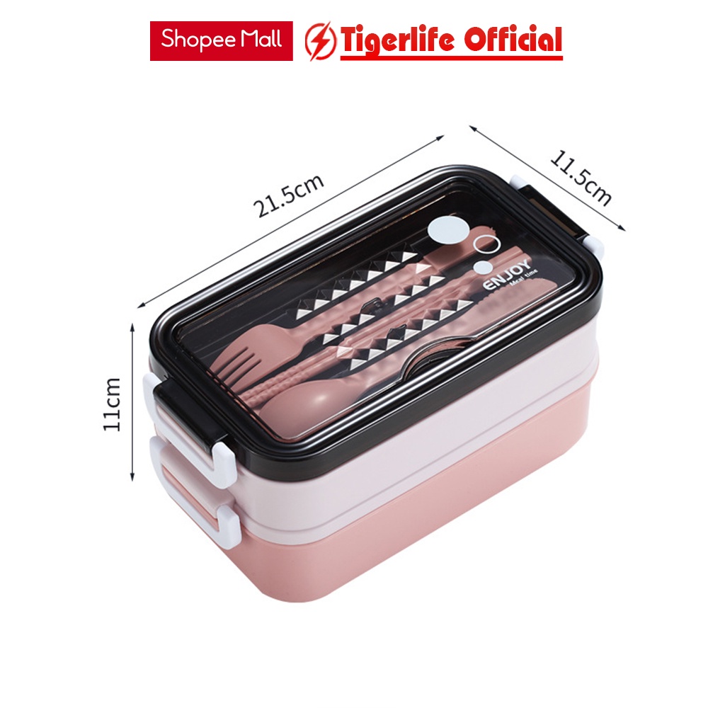 Hộp đựng cơm Tigerlife akihoXC-365 giữ nhiệt inox và Nhựa PP dùng mang đồ ăn đi làm đi chơi xa kèm túi xách