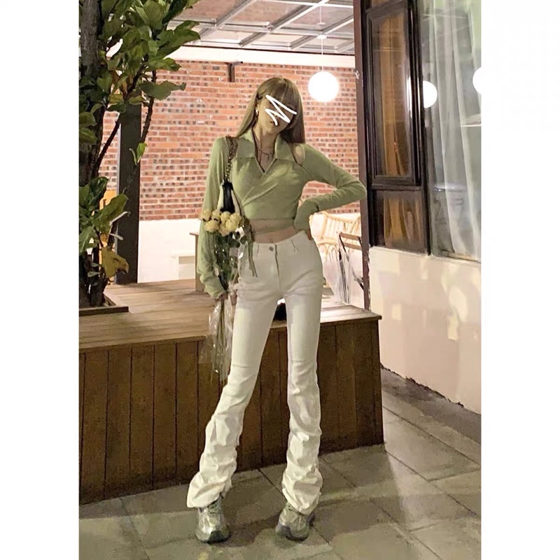 Áo croptop hở vai tay dài đan dây sexy