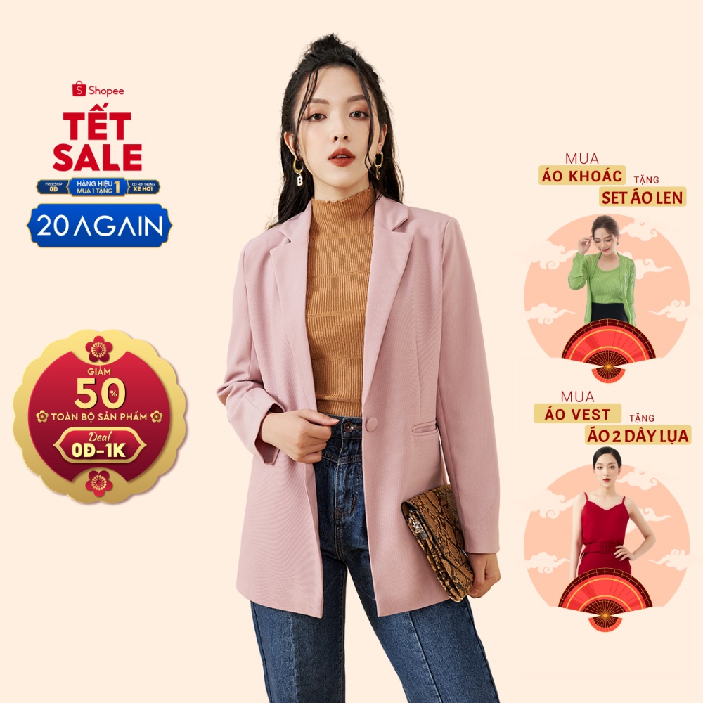 Áo vest nữ cổ bẻ 20AGAIN thiết kế thanh lịch, trẻ trung, chất liệu tuyết mưa cao cấp VBA1218