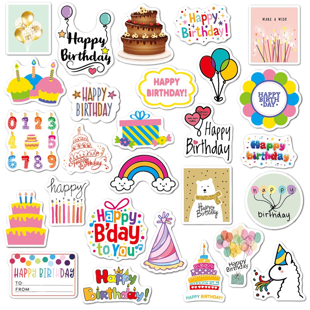 Bộ 27 Miếng Dán Hoạt Hình Chữ Happy Birthday Dành Cho Trang Trí