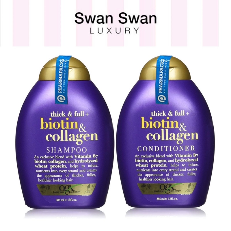 Bộ Dầu Gội Xả Biotin Collagen OGX Kích Thích Mọc Tóc 385mlx2