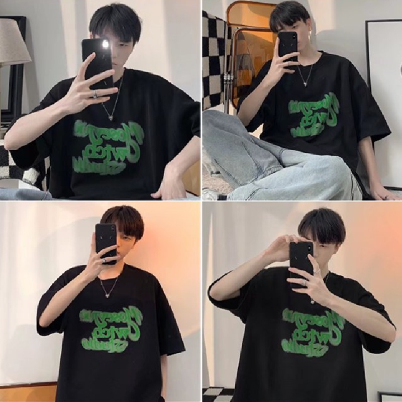 Áo Thun Tay Ngắn Dáng Rộng In Chữ Phong Cách Hip Hop Hàn Quốc Thời Trang Mùa Hè Cho Nam Giới Size M-8XL