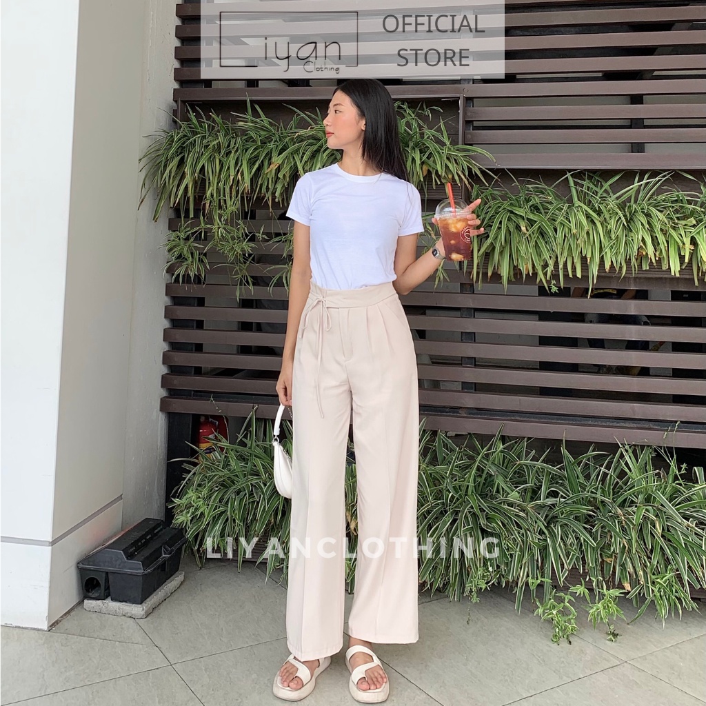 Quần Ống Rộng Nữ Lưng Cao Phối Dây Buộc Eo Chất Chéo Hàn M015, Quần Tây Công Sở Cạp Cao Phong Cách Ulzzang