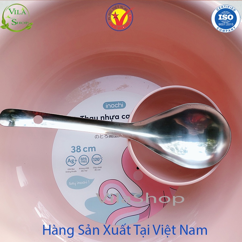 Muỗng Inox, Muỗng Múc Canh Inox Cán Cong Trơn 25.5 cm &amp; Cán Thẳng 22.5 cm Chính Hãng Việt Nhật Sản Xuất Trong Nước