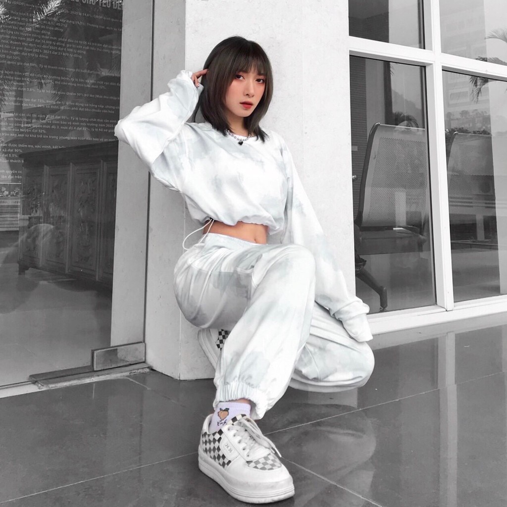 Quần Jogger 3D Ulzzang Unisex Jogger Loang Màu Bo Lai Xám Nhạt - MM