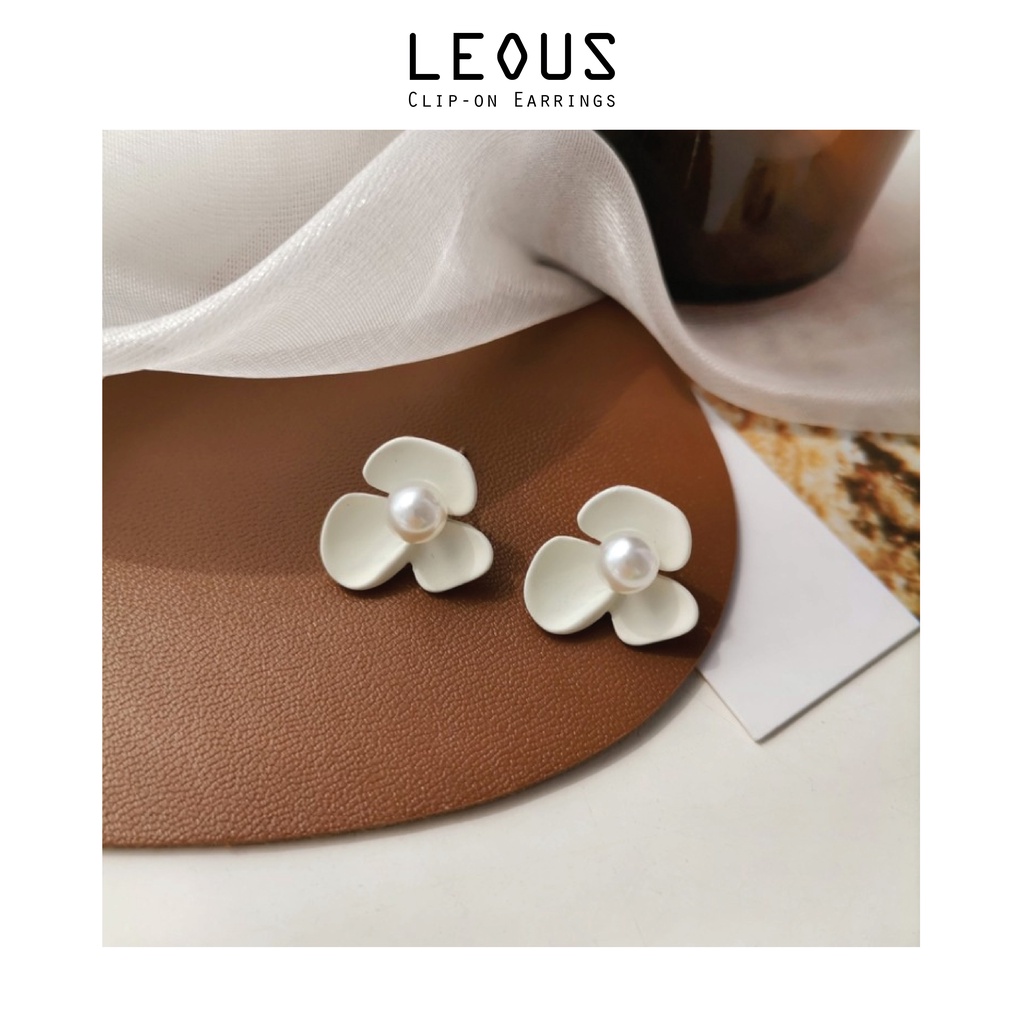 Khuyên tai kẹp không bấm lỗ chốt cố định K224 bằng hợp kim phủ màu hình bông hoa dáng ngắn Leous Accessories