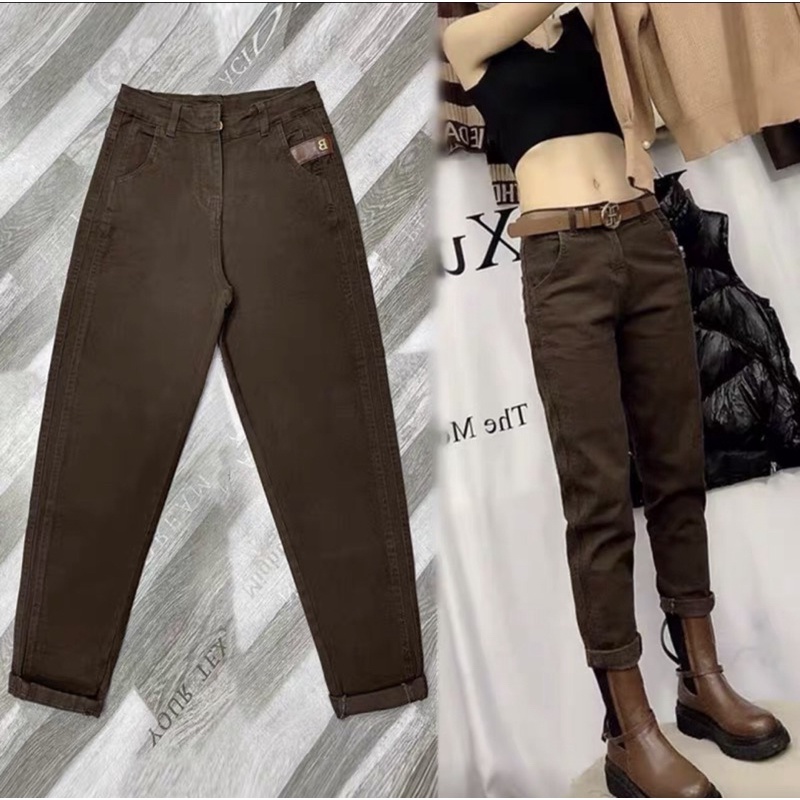 Quần bò nâu hotren & xám rách gối bụi bặm🌸DAQUY20🌸quần jeans baggy nâu cực hot | BigBuy360 - bigbuy360.vn