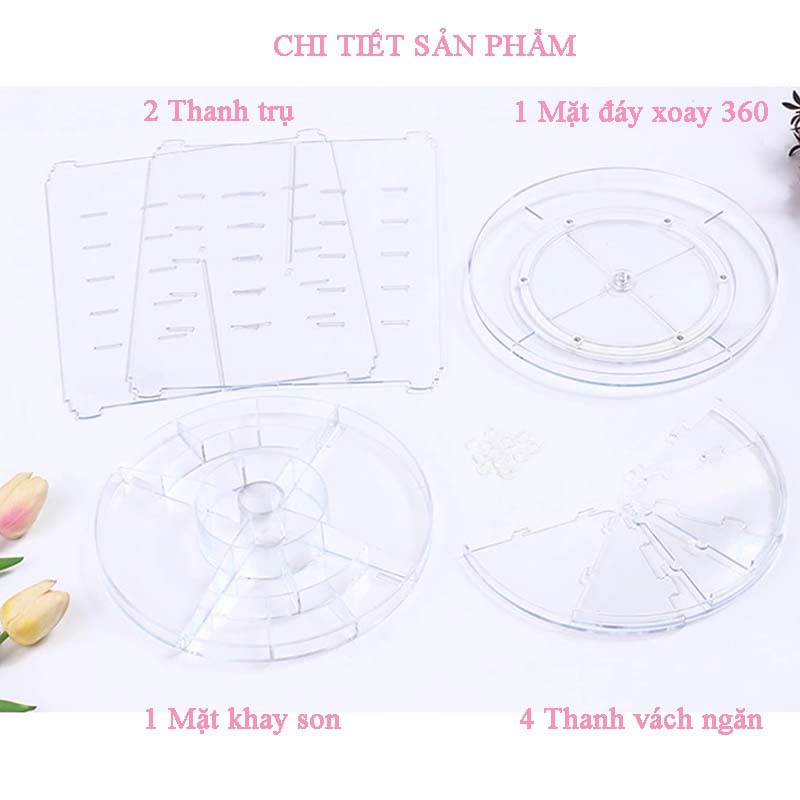 [SIÊU HOT] Kệ Mỹ Phẩm Xoay 360 Độ Để Bàn Trang Điểm Tiện Lợi Chất Liệu Mica Trong Suốt Tự Điều Chỉnh Kích Thước Dễ Dàng