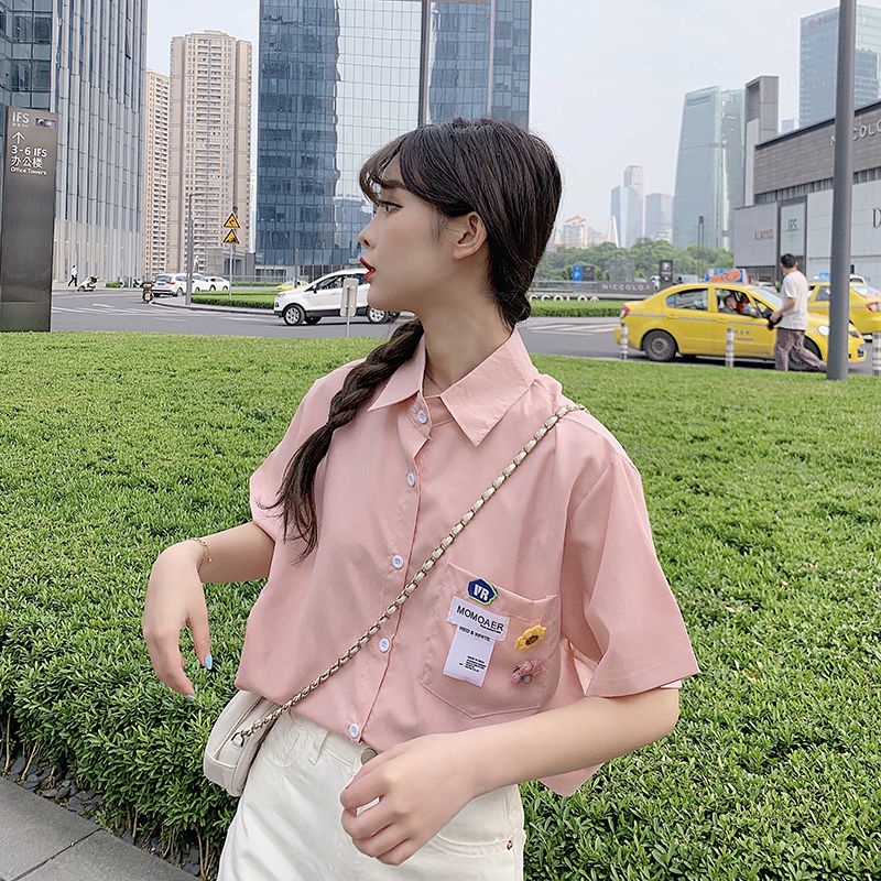 Mới Áo Sơ Mi Tay Ngắn Dáng Rộng Phong Cách Hàn Quốc Cho Nữ