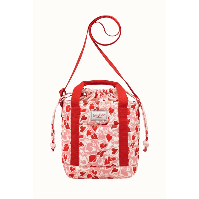 Cath Kidston - Túi dây rút cho bé/Kids Quilted Drawstring Cross Body - Marble Hearts Ditsy - Pink -1040678