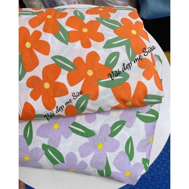 vải thô cotton mịn mát hoa hoạt hình to may váy,bộ cho mẹ và bé