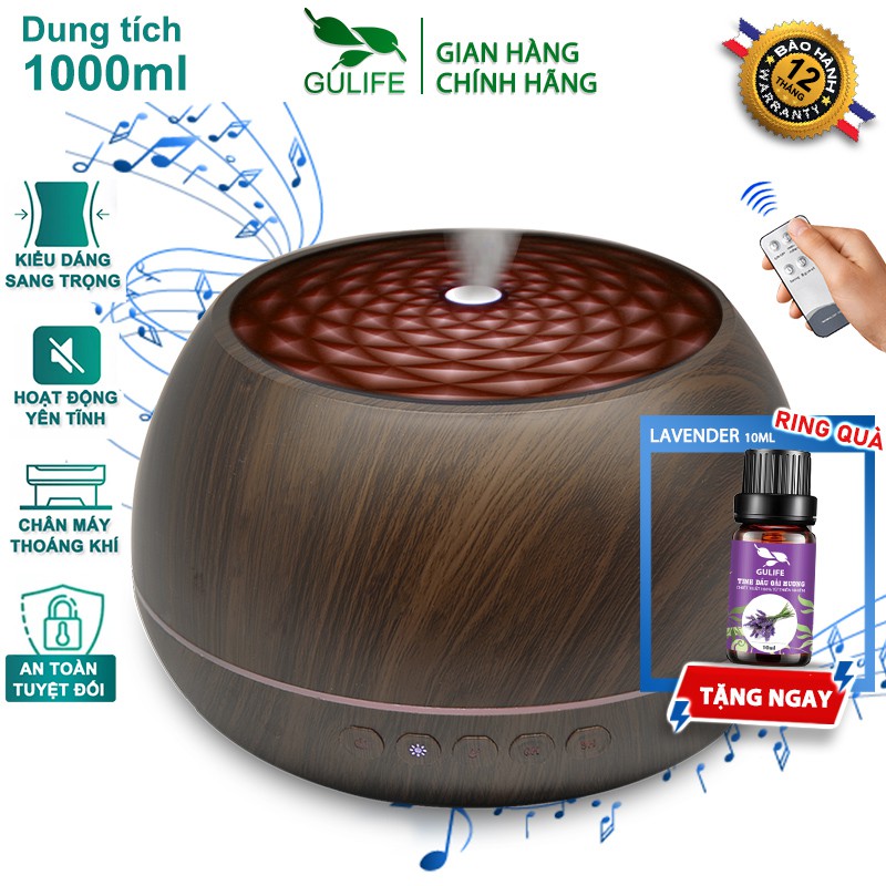 ✅ Máy Khuếch Tán Tinh Dầu Phun Sương Tạo Độ Ẩm Bát Tiên Bluetooth 1000ml - Tặng Tinh Dầu 10ml & Remote  - GULIFE MKT36M